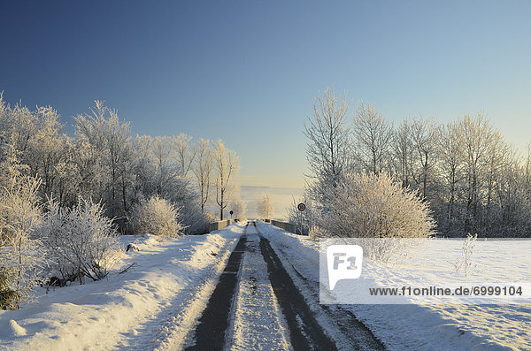 Road Through Winter Landscape near Villingen-Schwenningen Black Forest Schwarzwald-Baar Baden-Wurttemberg Germany