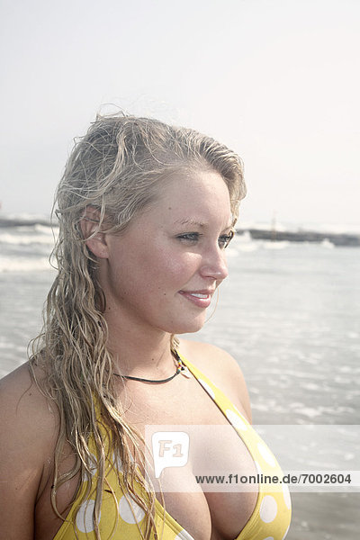 Portrait of Young Woman on Beach  Galveston Beach  Galveston  Texas  USA