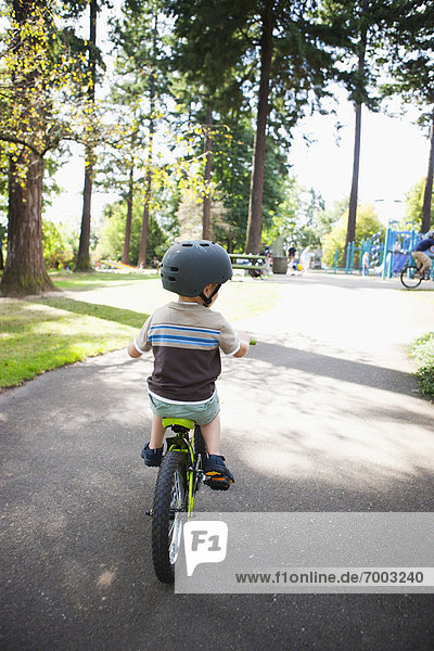 Boy Riding Bicycle  Washington Park  Portland  Oregon  USA