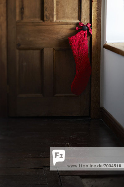 Christmas Stocking Hanging on Doorknob