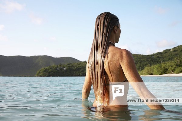 Mid adult woman swimming in ocean  St. John  US Virgin Islands  USA
