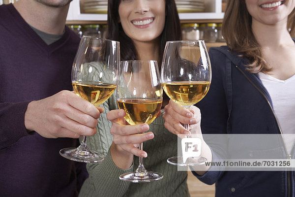 Three Mid-Adults Toasting with Wine
