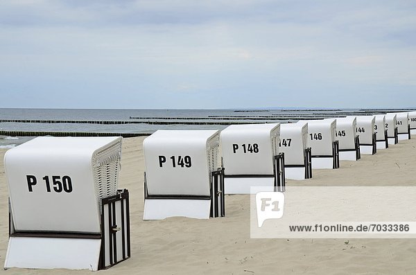 Beach chairs on the beach of Koserow  Usedom  Germany