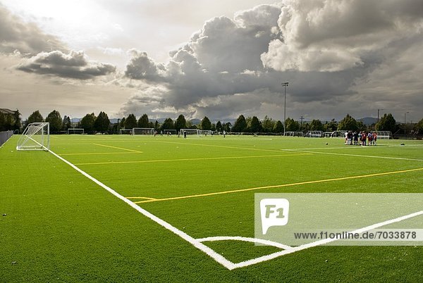 Soccer Field Under Cloudy Skies