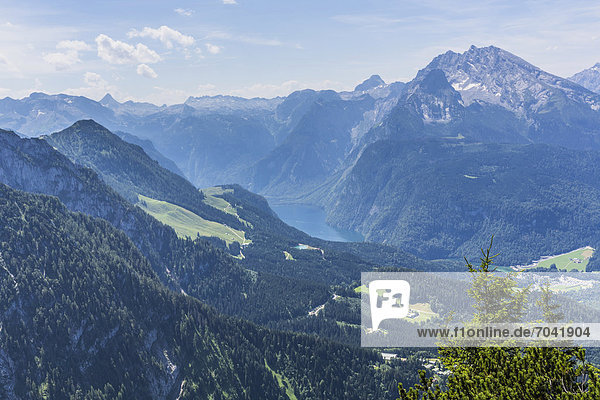 Königssee  Aussicht vom Kehlsteinhaus auf die Alpen  Berchtesgadener Land  Bayern  Deutschland  Europa