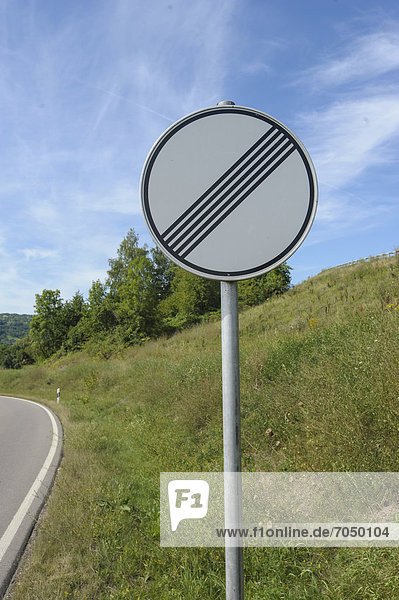 Road sign end of the speed restriction Schorndorf Baden-Wuerttemberg Germany Europe