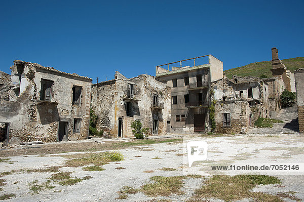 Ruins  destroyed by earthquake  ghost town  Poggioreale  Province of Trapani  Sicily  Italy  Europe