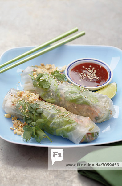 Asian spring rolls in bowl