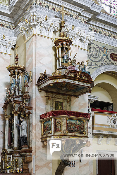 Pulpit of the Seven Deadly Sins  Parish Church of Reichenthal  Muehlviertel region  Upper Austria  Austria  Europe