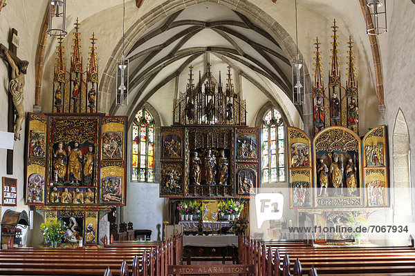 Three late Gothic winged altars in the Parish Church of Waldenburg  Muehlviertel region  Upper Austria  Austria  Europe