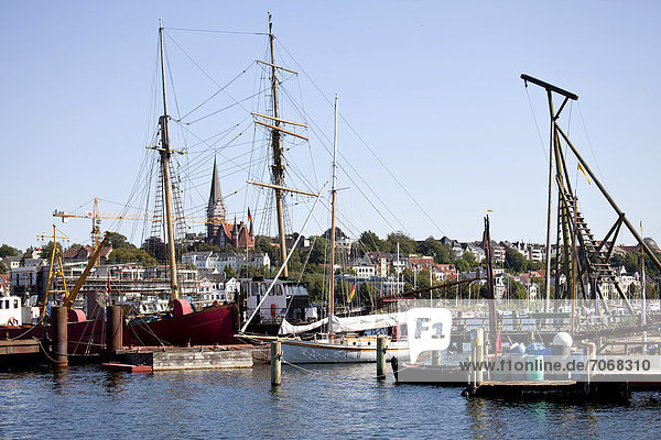 Historic ships in the Museum Harbour or historic harbour of Flensburg  Schleswig-Holstein  Germany  Europe