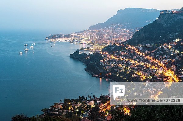 Principality of Monaco  Monte Carlo. Bay of Monaco at twilight.