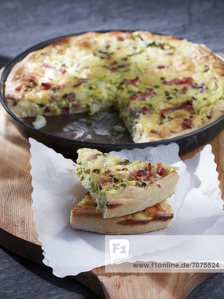 Quiche with potatoes  bacon and leek