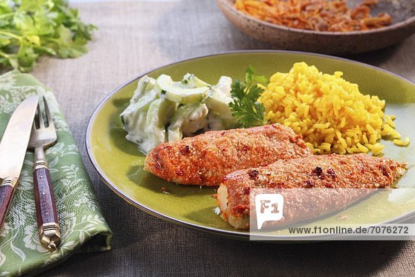 Tandoori-Tilapia mit Reis und Gemüse