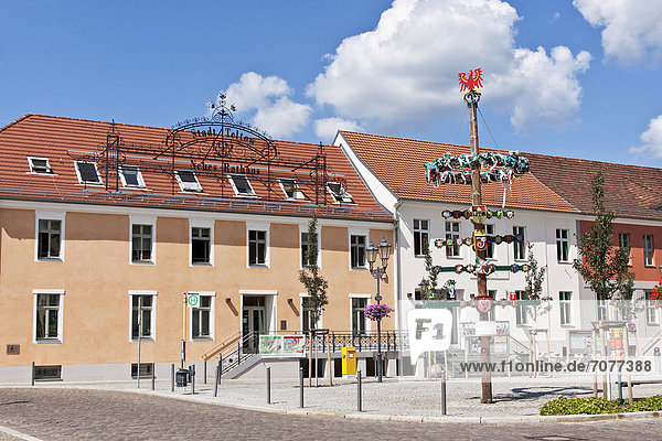 The new town hall of Teltow with maypole  Teltow  Brandenburg  Germany  Europe