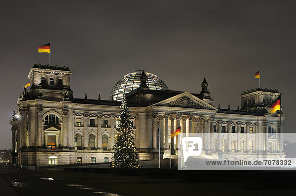 Reichstag building with a Christmas tree  Berlin  Germany  Europe