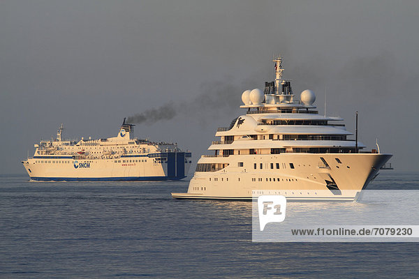 Topaz motor yacht on its maiden voyage arriving in the port of Nice  built by Luerssen Yachts  length: 147 meters  built in 2012  French Riviera  France  Mediterranean Sea  Europe