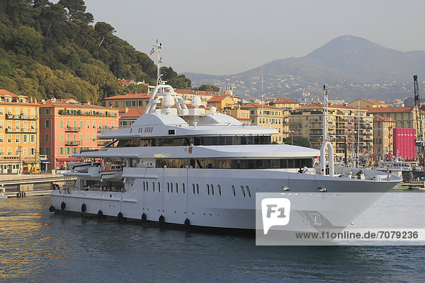 Moonlight II motor yacht  built by Neorion  length: 85.30 m  built in 2005  arriving in the port of Nice  French Riviera  France  Mediterranean Sea  Europe