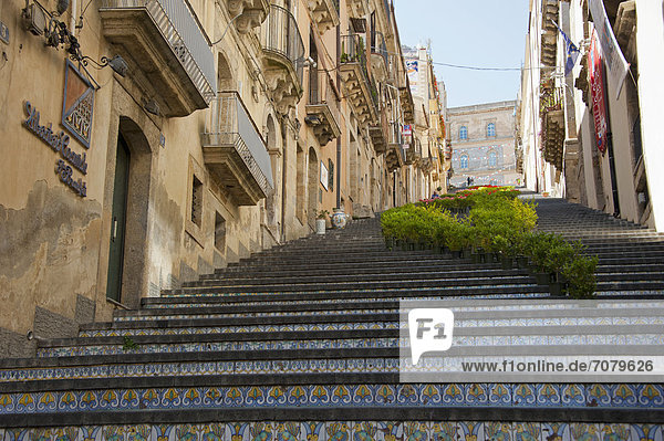 Stairs of Santa Maria del Monte with ceramic tiles  Caltagirone  Catania province  Sicily  Italy  Europe