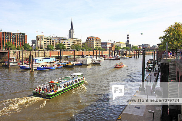 Excursion boats and harbour cruises in the harbour or the Hanseatic City of Hamburg  Germany  Europe