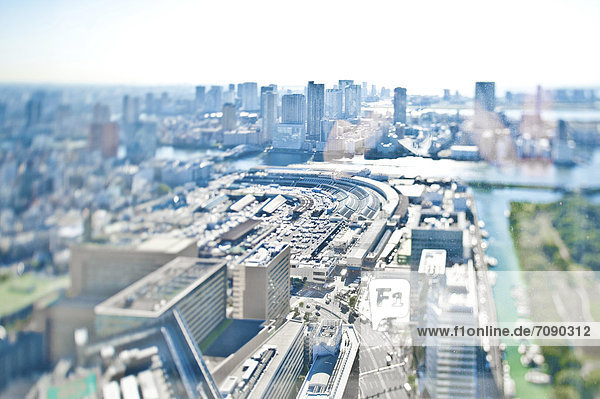 Gebäude  Tokyo  Hauptstadt  Boot  vertäut  Ansicht  Erhöhte Ansicht  Aufsicht  heben  Zimmer  Innenstadt