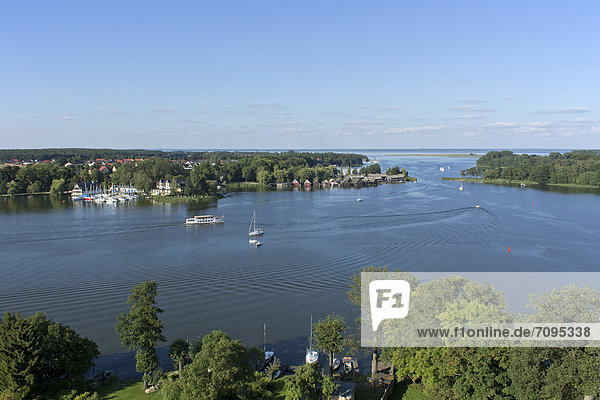 View from the tower of St Mary's Church towards Lake Mueritz  Roebel  Mecklenburg Lake District  Mecklenburg-Western Pomerania  Germany  Europe