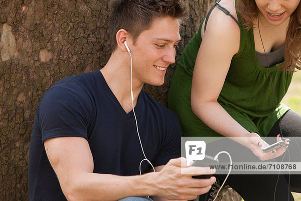 Young people listening to music