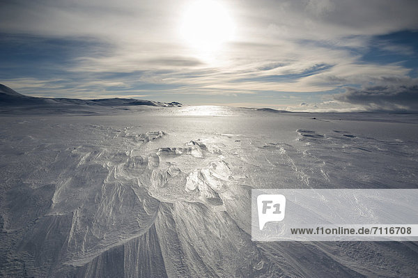 Winter landscape  view towards Vatnajoekull Glacier  Icelandic Highlands  Iceland  Europe