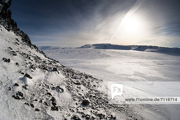 Winter landscape at the edge of Vatnajoekull Glacier  Icelandic Highlands  Iceland  Europe