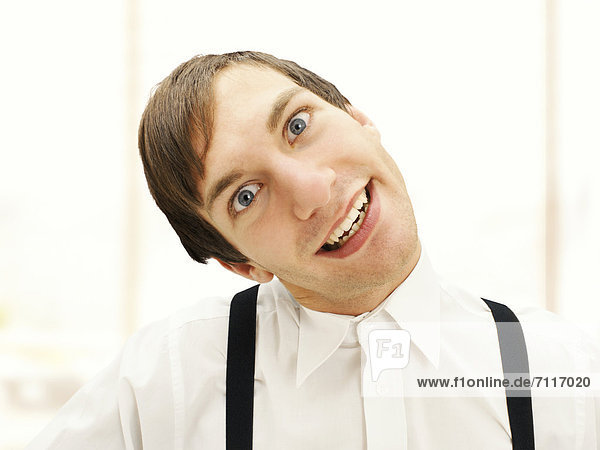 Accountant  clerk with a crazy facial expression  smiling  portrait