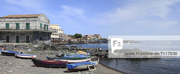 Panoramic view  fishing village of capa Mulini  Acireale  Sicily  Italy  Europe