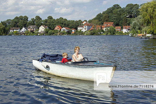 Boat tour on Ziegelsee Lake  Moelln  Schleswig-Holstein  Germany  Europe
