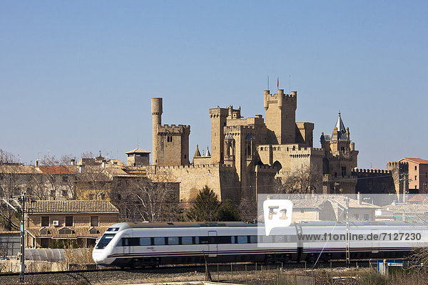 Spain  Europe  Navarra  Olite  architecture  castle  contrast  fortress  french  influence  history  kingdom  roof  roofs  santiago trail  speed  tower  town  trail  train