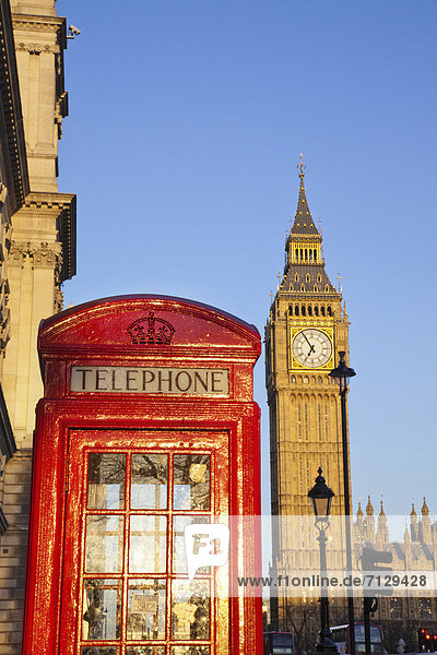 Urlaub Großbritannien London Hauptstadt Reise Westminster öffentliches Telefon Münzfernsprecher Big Ben England Tourismus