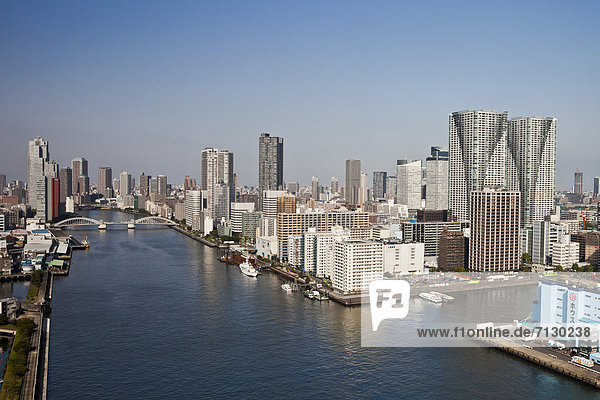 Skyline  Skylines  Urlaub  Reise  Großstadt  Tokyo  Hauptstadt  Brücke  Hochhaus  Fluss  Sumida  Asien  Innenstadt  Japan