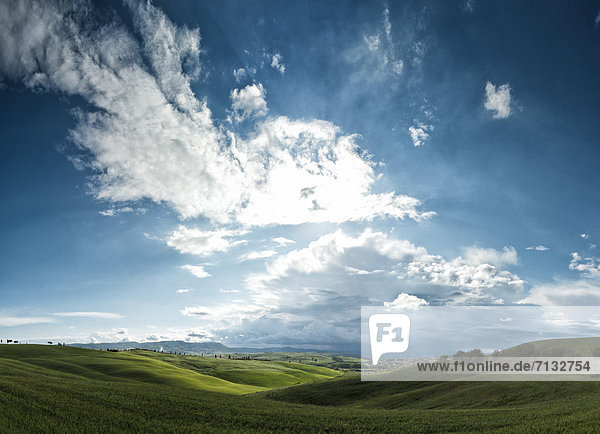 Landschaftlich schön  landschaftlich reizvoll  Europa  Wolke  Hügel  grün  Feld  Toskana  Italien