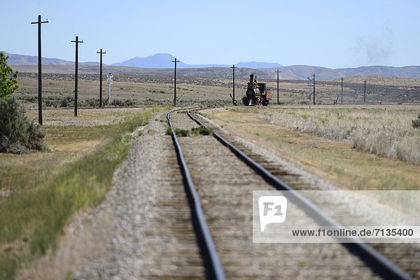 America USA United States Utah Engine 119 locomotive steam Golden Spoke National Monument railroad Union Pacific tracks