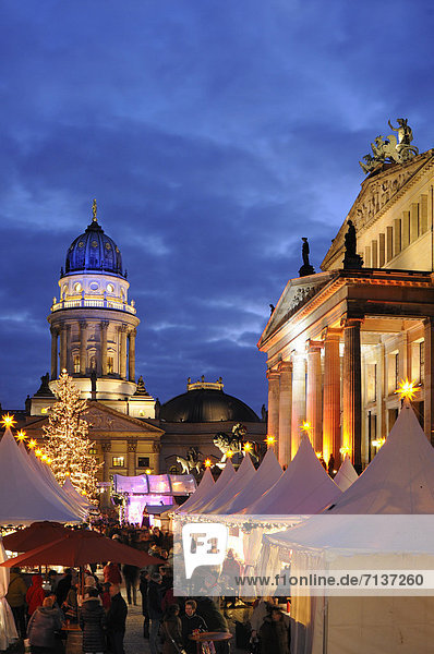 Winter Magic Christmas Market at Gendarmenmarkt  German Cathedral and Konzerthaus concert hall  Mitte  Berlin  Germany  Europe