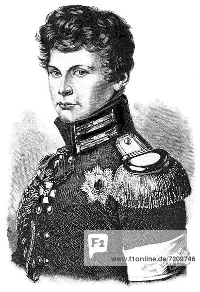 Historical illustration  portrait of William I or Wilhelm Friedrich Ludwig of Prussia  1797 - 1888  Hohenzollern  King of Prussia  the first German Emperor  at the age of 17  1814