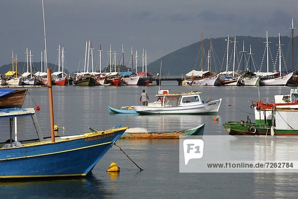 Colorful fishing boats in the harbour  Parati  Rio de Janeiro State  Brazil  South America
