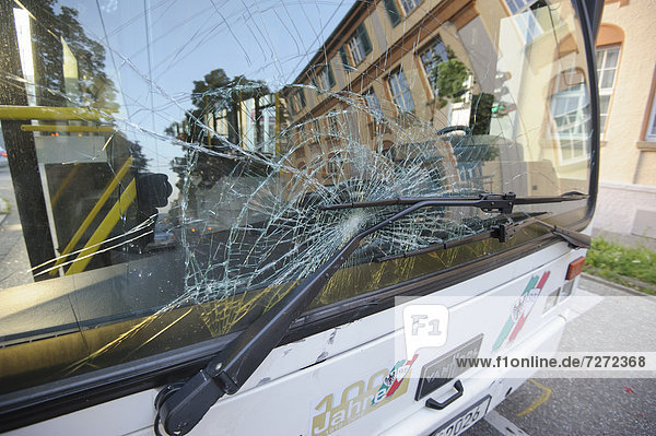 A public transport bus damaged in an accident Esslingen Baden-Wuerttemberg Germany Europe