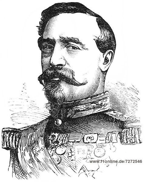 Historic drawing  portrait of Charles-Denis-Sauter Bourbaki  1816-1897  French general in the Franco-Prussian War or Franco-German War  1870-1871  between the French Empire and the Kingdom of Prussia