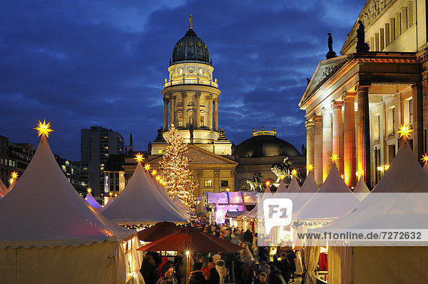 '''Winter Magic'' Christmas market at Gendarmenmarkt square  Schauspielhaus theatre and German Cathedral  Berlin-Mitte  Berlin  Germany  Europe'