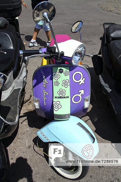 Colorful Vespa motor scooter  St. Tropez  French Riviera  France  Europe