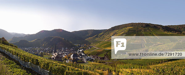 Germany  Rhineland Palatinate  View of wine village with vineyards at Ahr Valley