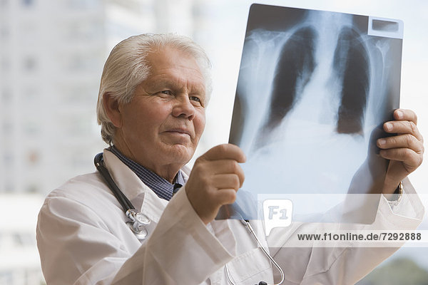 Chilean doctor looking at x-ray