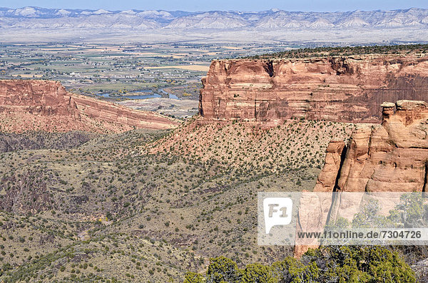 Monument Canyon  Colorado National Monument  Grand Junction at back  Colorado  USA