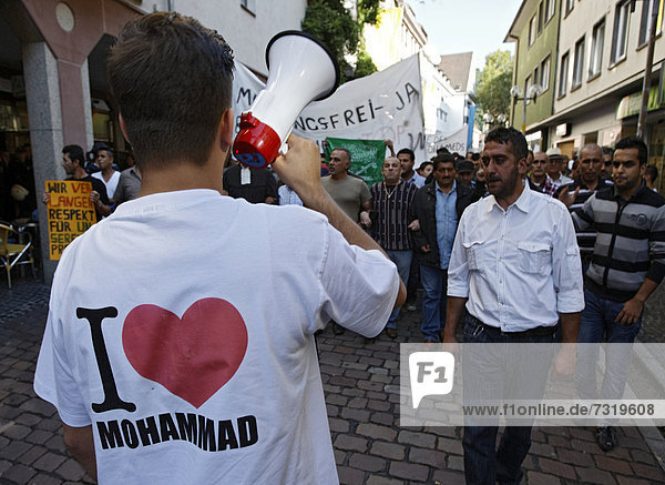 Muslims demonstrating peacefully against the Muhammad defamatory video in Freiburg  Baden-Wuerttemberg  Germany  Europe