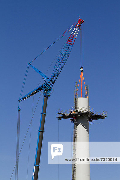 Construction of a wind turbine  type Enercon E82  Grosshofen wind farm  Marchfeld  Lower Austria  Austria  Europe