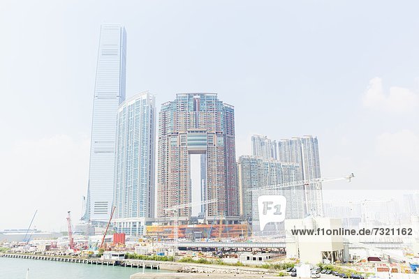 Construction site at the harbor of Kowloon  Hong King  China